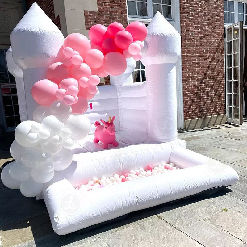 PartyBreeze Inflatable Bounce House With Ball Pit White Wedding Bouncy Castle